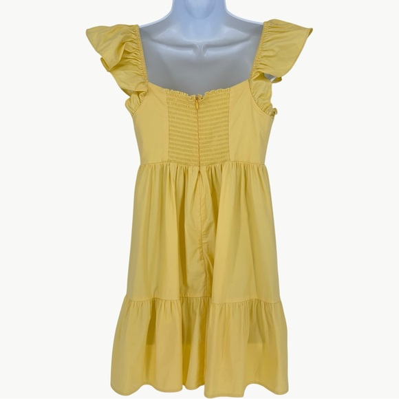 Reformation Jeune Ruffle Stretch Organic Cotton Mini Dress | Sz 8 | Light Yellow - Picture 4 of 16